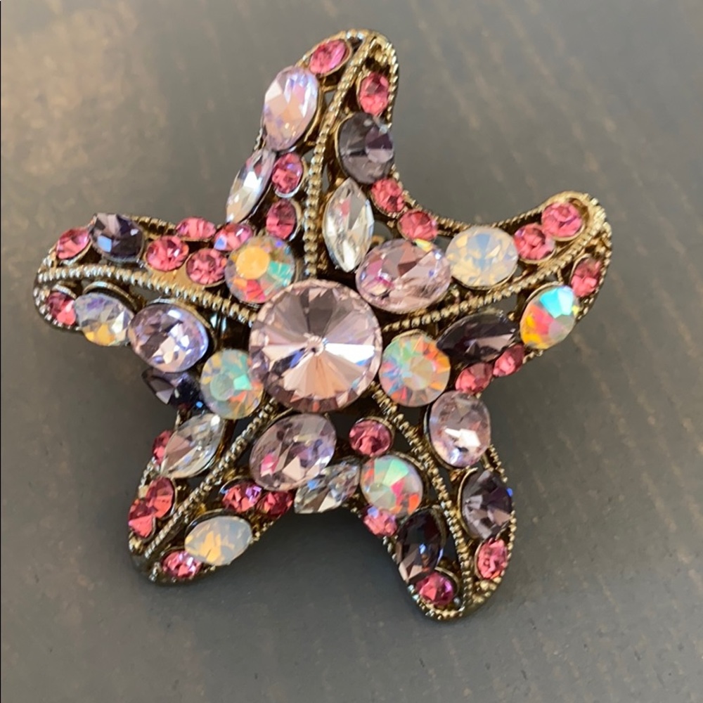 Stone,pink,gold,purple sea star adjustable ring!